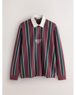 Next Burgundy/ Vertical Stripe Cotton Rugby Shirt - Red