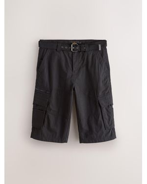 Next Long Length Belted Cargo Shorts - Black