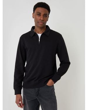 Threadbare Quarter Zip Collared Sweatshirt - Blue