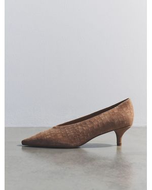 theset The Set Premium Leather Suede Court Shoes Camel - Gray