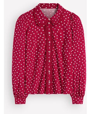 Boden Polka Dot Lena Lace Frill Collar Blouse - Red