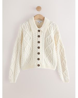 Next Ecru Cable Knit Long Sleeve Cardigan - Natural