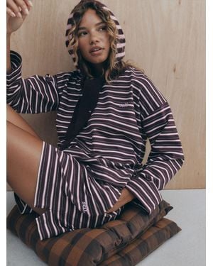 Self Berry Stripe Long Sleeve Pajamas - Blue