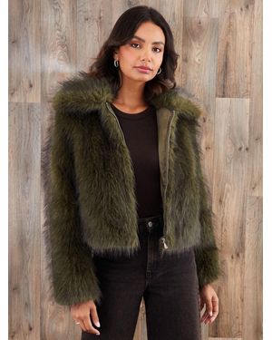 Threadbare Faux Fur Zip Through Coat - Brown