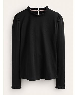 Boden Supersoft Frill Detail Top - Black