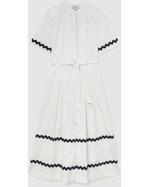 Reiss Isabelle Stretch-Cotton Wave-Trim Midi Dress - Gray