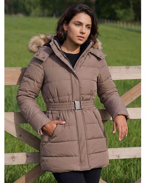 Roman Faux Fur Padded Belt Coat - Green