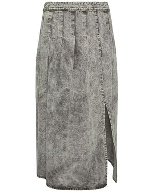 PixieGirl Petite Acid Wash Pleated 100% Cotton Midi Skirt - Gray