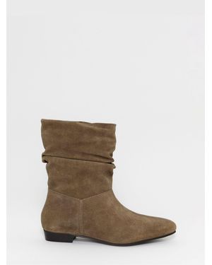 Simply Be Extra Wide Fit Ruched Suede Ankle Boots - Brown