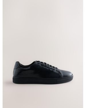 Next Wide Fit Leather Smart Casual Trainers - Black
