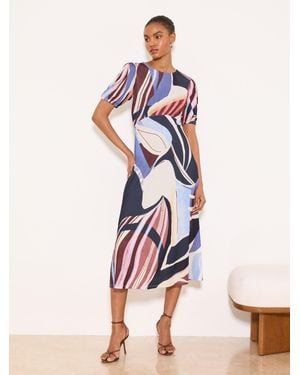 Lipsy Abstract Print Short Sleeve Underbust Midi Jersey Dress - Pink