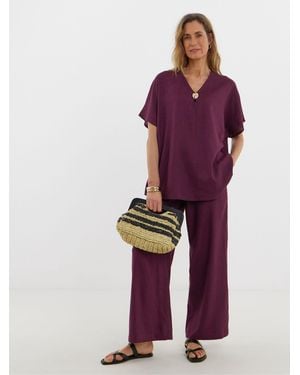 JD Williams Jd Williams Plum Linen Mix Wide Leg Pants - Red