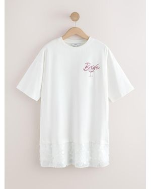 Next Short Sleeve T-Shirt Sequin Bridal Dress - White