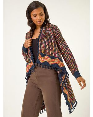 Roman Ombre Tassle Knit Poncho - Brown