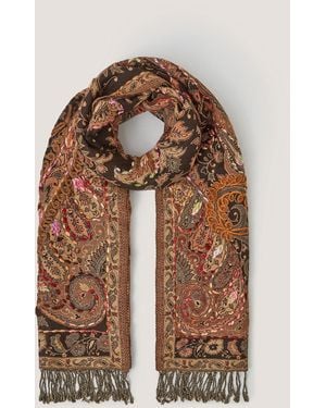 Monsoon Ingrid Embroidered Paisley Print Scarf - Brown