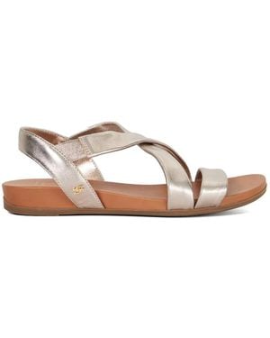 Dune Wide Fit Leather Landies Cross Strap Comfort Flat Sandals - Brown
