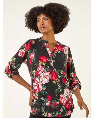 Roman Floral Print Stretch Shirt - Red