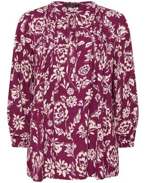 Evans Long Sleeve Pintuck Boho Blouse - Red