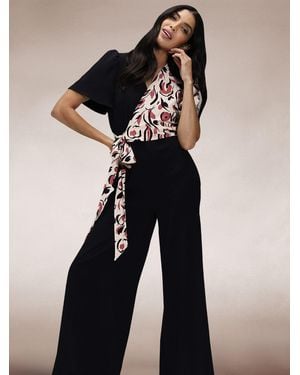 Hot Squash Overwrap Print Jumpsuit - Black