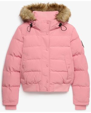 Superdry Everest Hooded Bomber Puffer Coat - Pink