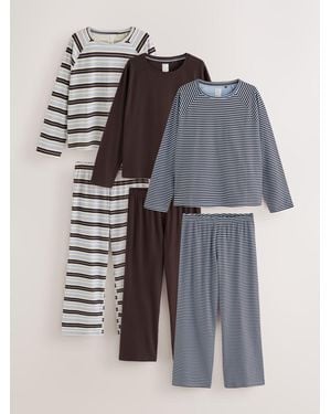 Next Chocolate Stripe Long Sleeve Pajamas 3 Pack - Gray