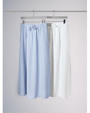 The Set 2 Pack Lightweight Tie Waist A-Line Maxi Skirts With Linen - Blue