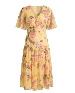 Gina Bacconi Agatha Floral Chiffon Dress - Metallic