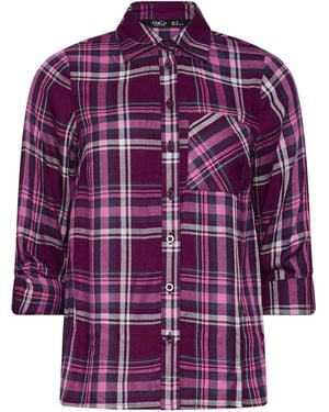 M Com Petite Button Check Shirt - Purple