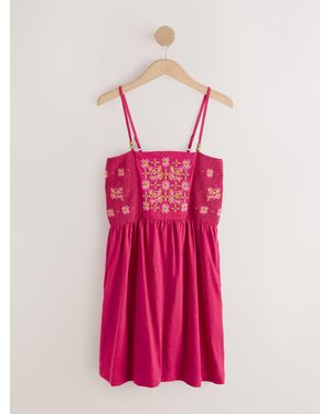 Next Strappy Embroidered Mini Summer Dress - Pink