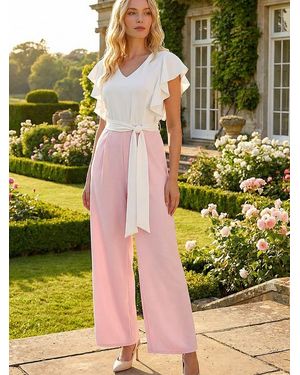 Roman Color Block V-Neck Jumpsuit - Green