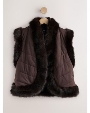 Next Chocolate Faux Fur And Suedette Gilet - Black