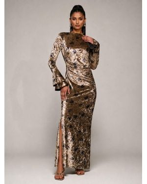 Jolie Moi Ruffle Sleeve Velvet Maxi Dress - Natural
