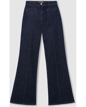 Reiss Claude - Dark Blue Pintuck-detail Flared Jeans, Us 24