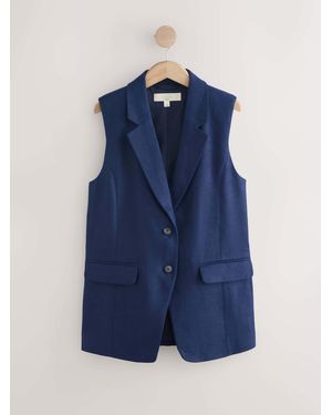 Next Linen Rich Longline Sleeveless Blazer - Blue
