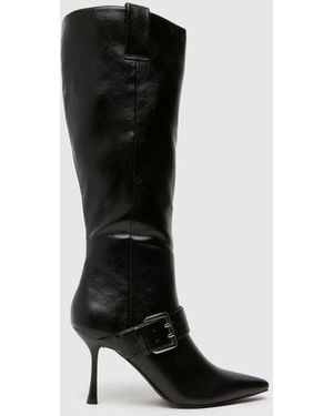 schuh Darbie Buckle Point Knee High Boots - Black