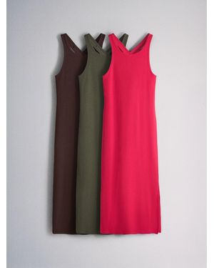 The Set 3 Pack Cross Open Back Maxi Dresses/ /Khaki - Pink