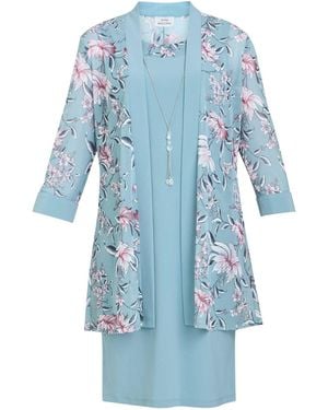 Gina Bacconi Callie Printed Dress And Jacket With Detachable Necklace - Blue