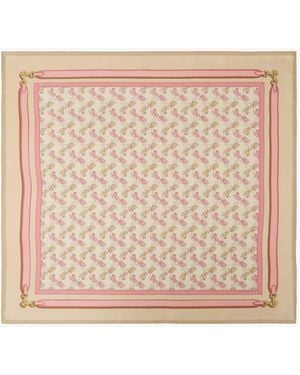 COACH Taupe Horse And Carriage Strap Print Silk Square Scarf - Natural