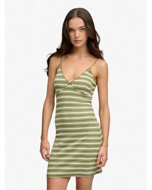 Superdry V-Neck Striped Mini Dress - Green