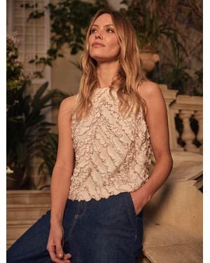 FatFace Fatface Hallie Oyster Petite Frill Top - Blue