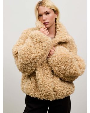Next Caramel Curly Fur Coat - Natural