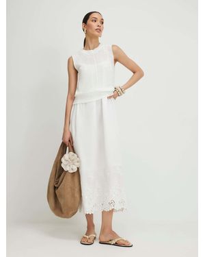 River Island Embroidered Hem Knitted Hybrid Midi Dress - White