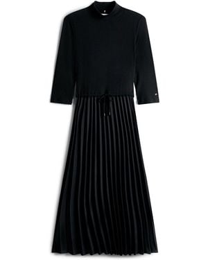 Tommy Hilfiger Ribbed Pleated Slim Midi Dress - Black
