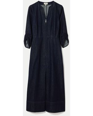 Jigsaw Chambray Zip Front Midi Dress - Blue