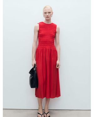 Mango Sleeveless Shirred Body Dropped Waist Midi Dress