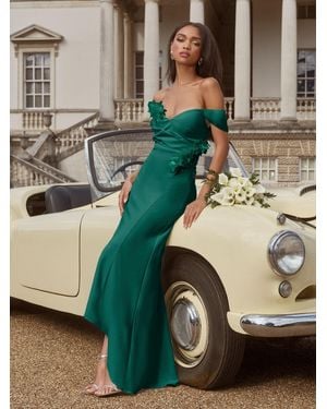 Lipsy Petite Bardot 3D Floral Trim Bridesmaid Dress - Metallic