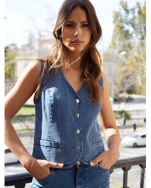 Threadbare Tailored Denim Waistcoat - Blue