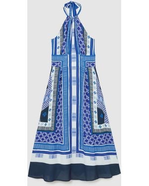 Reiss Scarf-Print Halterneck Midi Dress - Blue