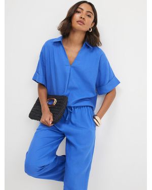 River Island Linen Blend Short Sleeve Shirt - Blue