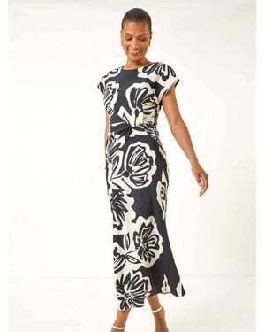 Roman Floral Twist Front Midi Dress - White